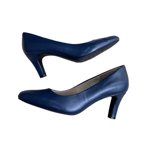 Kelly & Katie navy blue pumps US 9M high heel career shoes faux leather classics - Picture 5 of 11
